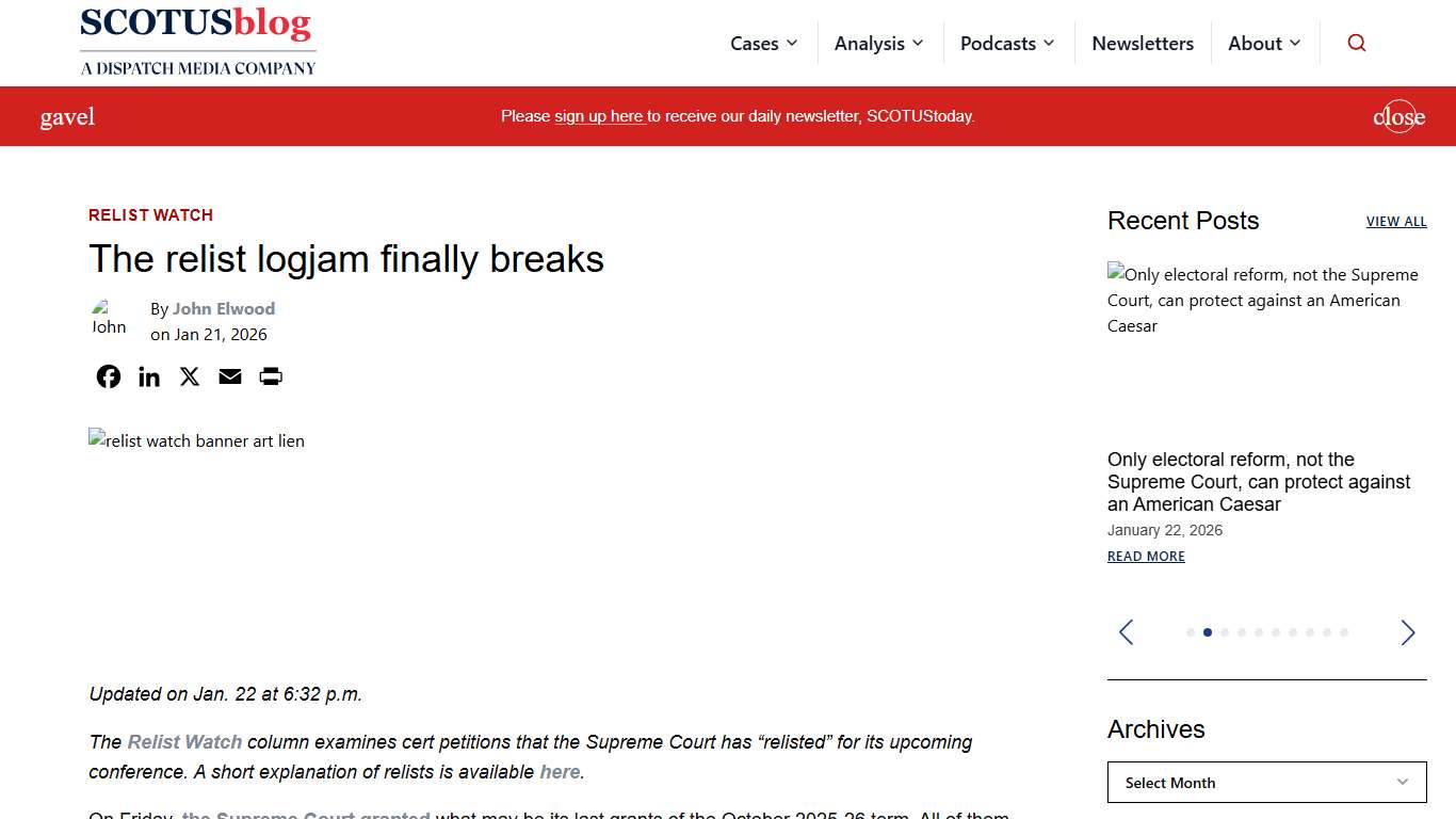 The relist logjam finally breaks - SCOTUSblog