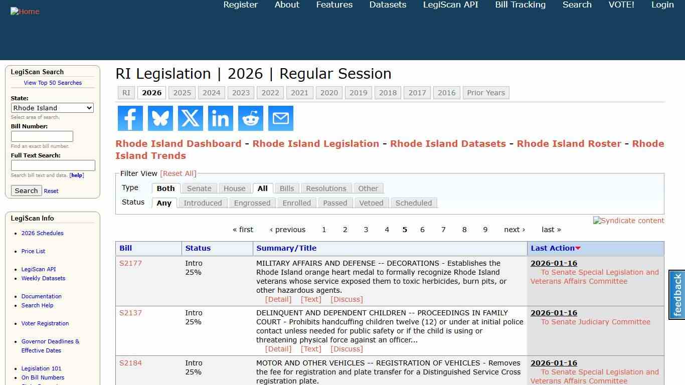 RI Legislation 2026 Regular Session LegiScan